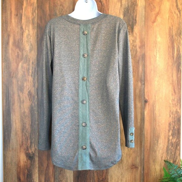 Amaryllis Women's Plus Size Gray/Blue Button Back Sweater 1X - Picture 4 of 5